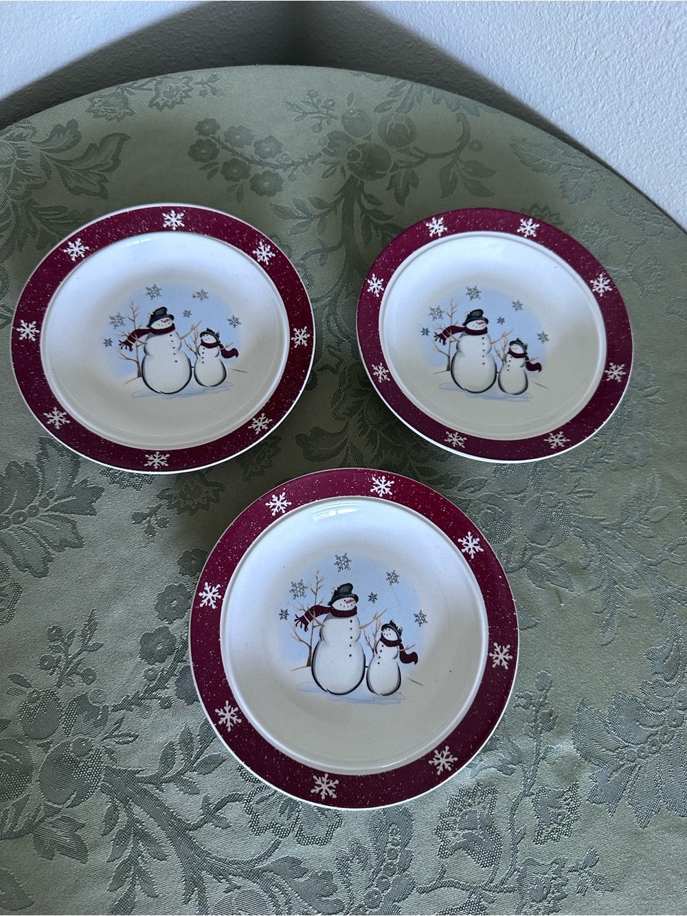 Royal Seasons Stoneware Snowman Salad Plates 7.5" Set of 3 Christmas Winter